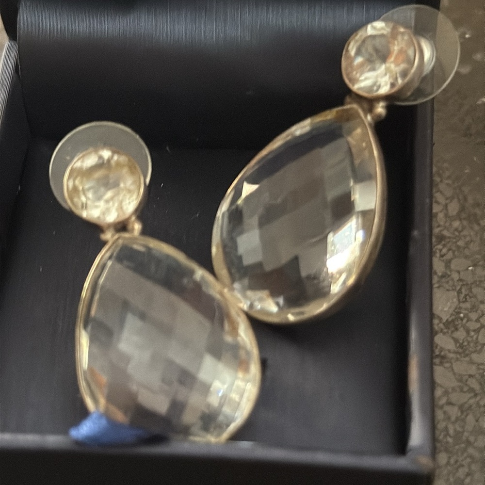 Crystal quartz and sterling silver Teardrop Earrings very sparkly-like new